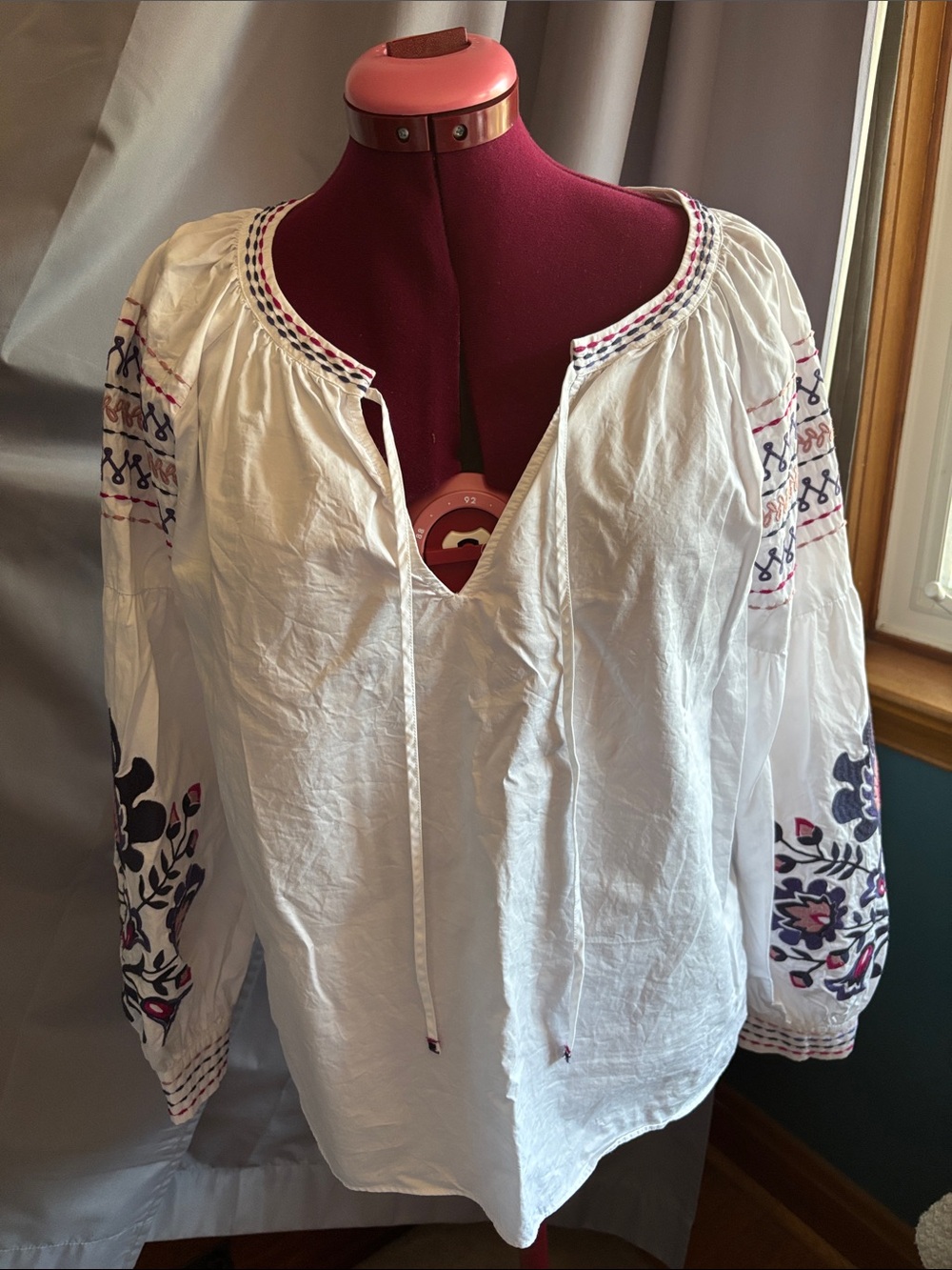 100% cotton boho blouse with embroidered puff sleeves